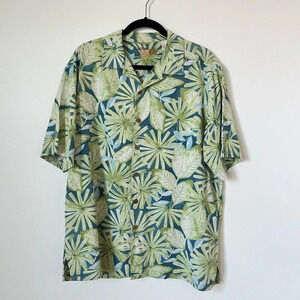 Mens Caribbean Pineapple Hawaiian Tropical Print Silk Shirt L